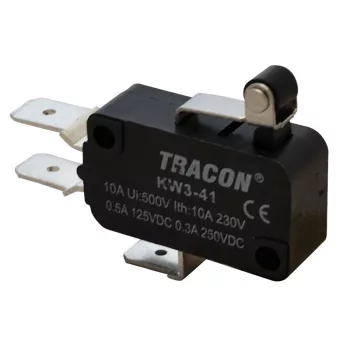   Tracon KW3-41 Helyzetkapcsoló, mikro, karos-görgős 1×CO 10(3)A/230V, 15mm, 6,3x0,8 mm, IP00