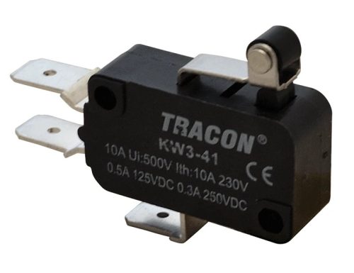 Tracon KW3-41 Helyzetkapcsoló, mikro, karos-görgős 1×CO 10(3)A/230V, 15mm, 6,3x0,8 mm, IP00