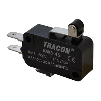   Tracon KW3-45 Helyzetkapcsoló, mikro, karos-görgős 1×CO 10(3)A/230V, 15mm, 4,8x0,8 mm, IP00