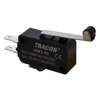   Tracon KW3-55 Helyzetkapcsoló, mikro, karos-görgős 1×CO 10(3)A/230V, 28mm, 4,8x0,8 mm, IP00
