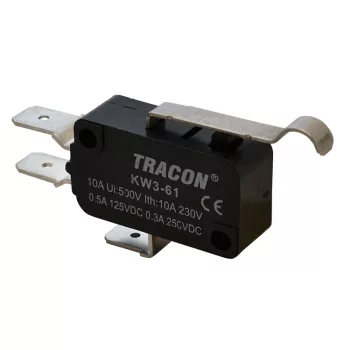   Tracon KW3-61 Helyzetkapcsoló, mikro, íves-rugószár 1×CO 10(3)A/230V, 28mm, 6,3x0,8 mm, IP00