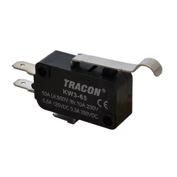   Tracon KW3-65 Helyzetkapcsoló, mikro, íves-rugószár 1×CO 10(3)A/230V, 28mm, 4,8x0,8 mm, IP00