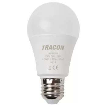   Tracon LA6012NW, Gömb burájú LED fényforrás 230 V, 50 Hz, 12 W,4000 K, E27, 1450 lm, 250°, A60,