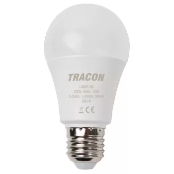   Tracon LA6012W, Gömb burájú LED fényforrás 230 V, 50 Hz, 12 W, 2700 K, E27, 1430 lm, 250°, A60,