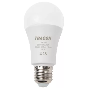   Tracon LA6015W, Gömb búrájú LED fényforrás 230 VAC, 15 W, 2700 K, E27, 1620 lm, 250°, A60,