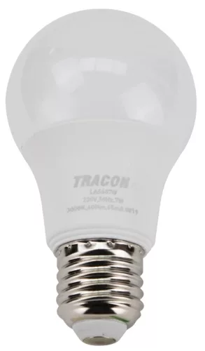 Gömb alakú LED fényforrás CREE chippel, 7W, 3000K meleg fehér, E27 foglalat, 600 lm, A60 forma, LAC607W