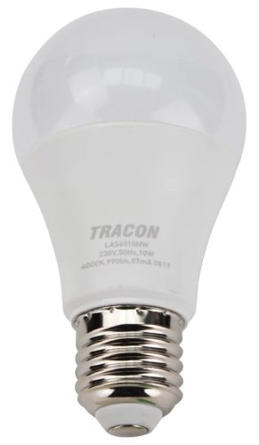 Tracon LAS6010NW, Gömb burájú LED fényforrás SAMSUNG chippel 230V,50Hz,10W,4000K,E27,990 lm,200°,A60,SAMSUNG chip,
