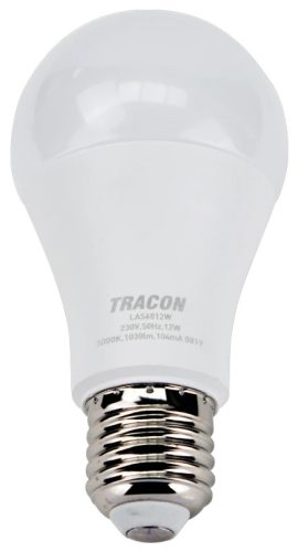 Tracon LAS6012NW, Gömb burájú LED fényforrás SAMSUNG chippel 230V,50Hz,12W,4000K,E27,1080 lm,200°,A60,SAMSUNG chip,