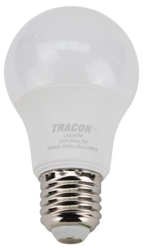 Tracon LAS607W, Gömb burájú LED fényforrás SAMSUNG chippel 230V,50Hz,7W,3000K,E27,600 lm,200°,A60,SAMSUNG chip,