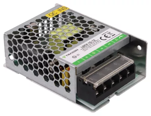 Tracon LDCV-15-12 Fém házas LED meghajtó 90-264VAC/12VDC,15W,0-1,3A, IP20