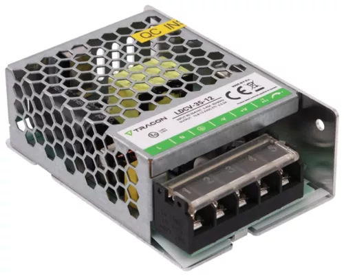 Tracon LDCV-35-12 Fém házas LED meghajtó 90-264VAC/12VDC,35W,0-3A, IP20