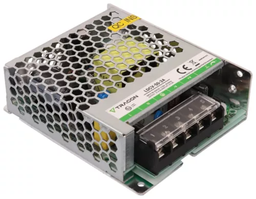 Tracon LDCV-50-24 Fém házas LED meghajtó 90-264VAC/24VDC,50W,0-2,2A, IP20