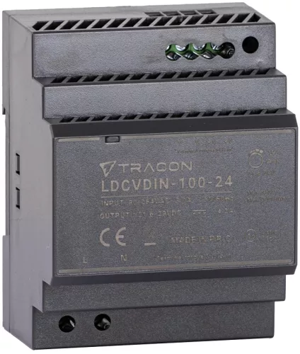 Tracon LDCVDIN-100-24 DIN sínre szerelhető tápegységszabályozható DC kimenettel 100-200VAC,3A/DC24V,3,83A/92W