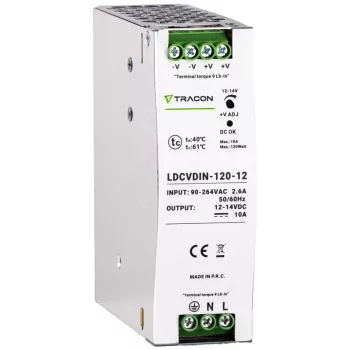   Tracon LDCVDIN-120-12 DIN sínre szerelhető tápegységszabályozható DC kimenettel 100-200VAC,2,6A/DC12V,10A/120W