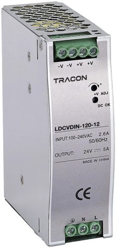 Tracon LDCVDIN-120-12 DIN sínre szerelhető tápegységszabályozható DC kimenettel 100-200VAC,2,6A/DC12V,10A/120W