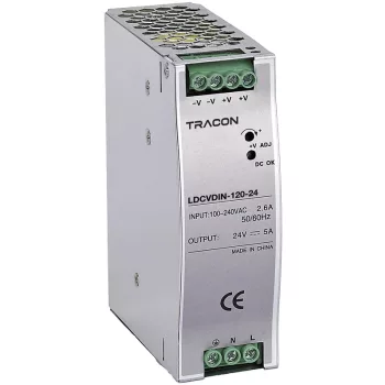  Tracon LDCVDIN-120-24 DIN sínre szerelhető tápegységszabályozható DC kimenettel 100-200VAC,2,6A/DC24V,5A/120W
