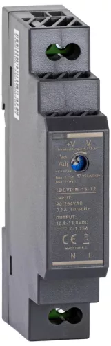Tracon LDCVDIN-15-12 DIN sínre szerelhető tápegységszabályozható DC kimenettel 100-200VAC,0,5A/DC12V,1,25A/15W