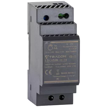   Tracon LDCVDIN-30-24 DIN sínre szerelhető tápegységszabályozható DC kimenettel 100-200VAC,0,88A/DC24V,1,5A/36W