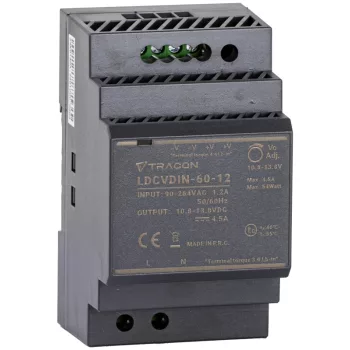   Tracon LDCVDIN-60-12 DIN sínre szerelhető tápegységszabályozható DC kimenettel 100-200VAC,3A/DC12V,4,5A/54W