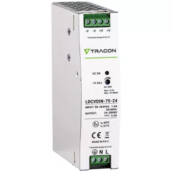   Tracon LDCVDIN-75-24 DIN sínre szerelhető tápegységszabályozható DC kimenettel 100-200VAC,1,6A/DC24V,3,2A/75W