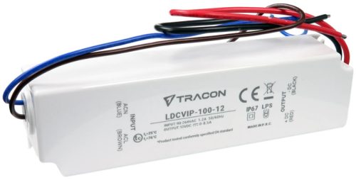 Tracon LDCVIP-100-12 Védett műanyag házas LED meghajtó 90-264VAC/12VDC,100W,0-8,5A, IP67
