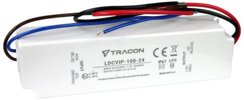 Tracon LDCVIP-100-24 Védett műanyag házas LED meghajtó 90-264VAC/24VDC,100W,0-4,2A, IP67