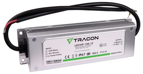 Tracon LDCVIP-150-12 Védett fém házas LED meghajtó 100-240VAC/12VDC,150W,0-12,5A, IP67