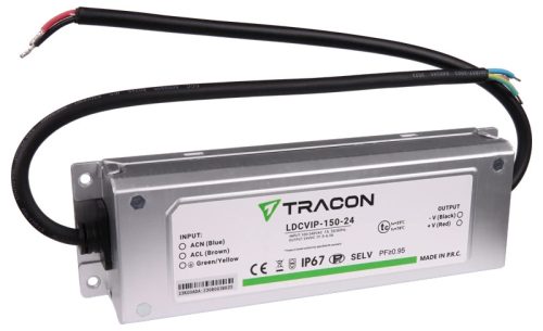 Tracon LDCVIP-150-24 Védett fém házas LED meghajtó 100-240VAC/24VDC,150W,0-6,3A, IP67