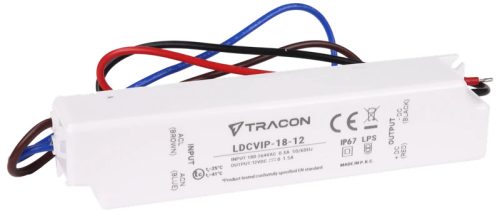 Tracon LDCVIP-18-12 Védett műanyag házas LED meghajtó 180-264VAC/12 VDC,18W,0-1,5A, IP67