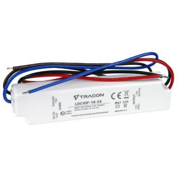   Tracon LDCVIP-18-24 Védett műanyag házas LED meghajtó 180-264VAC/24VDC,18W,0-0,75A, IP67
