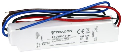 Tracon LDCVIP-18-24 Védett műanyag házas LED meghajtó 180-264VAC/24VDC,18W,0-0,75A, IP67