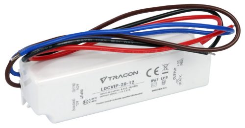 Tracon LDCVIP-20-12 Védett műanyag házas LED meghajtó 90-264VAC/12VDC,20W,0-1,67A, IP67