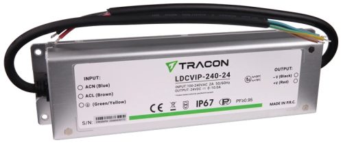 Tracon LDCVIP-240-24 Védett fém házas LED meghajtó 100-240VAC/24VDC,240W,0-10A, IP67