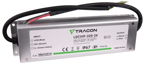 Tracon LDCVIP-320-24 Védett fém házas LED meghajtó 90-264VAC/24VDC,320W,0-13,3A, IP67