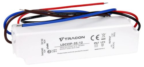 Tracon LDCVIP-35-12 Védett műanyag házas LED meghajtó 90-264VAC/12 VDC,35W,0-3A, IP67