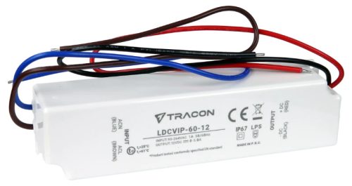 Tracon LDCVIP-60-12 Védett műanyag házas LED meghajtó 90-264VAC/12VDC,60W,0-5A, IP67