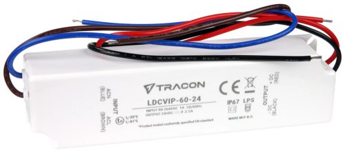 Tracon LDCVIP-60-24 Védett műanyag házas LED meghajtó 90-264VAC/24VDC,60W,0-2,5A, IP67