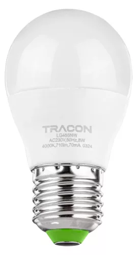 Tracon LG458NW LED fényforrás 230 VAC 50Hz, 8 W, 4000 K, E27, 710 lm, 180°, G45, EEI=F