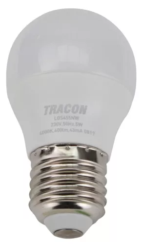 Tracon LGC455NW gömb burájú LED fényforrás CREE chippel, E27 foglalat, 5W, 4000K természetes fehér, 450 lm, G45 forma