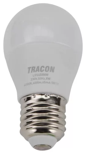 Tracon LGC458NW gömb burájú LED fényforrás CREE chippel, E27 foglalat, 8W, 4000K természetes fehér, 720 lm, G45 forma