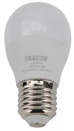 Tracon LGC458W gömb burájú LED fényforrás CREE chippel, E27 foglalat, 8W, 3000K meleg fehér, 710 lm, G45 forma