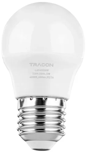Tracon LGS455NW, Gömb burájú LED fényforrás SAMSUNG chippel 230V,50Hz,5W,4000K,E27,400lm,180°,G45,SAMSUNG chip,