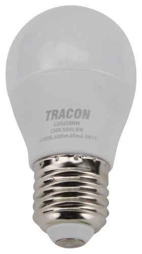Tracon LGS458NW, Gömb burájú LED fényforrás SAMSUNG chippel 230V,50Hz,8W,4000K,E27,600 lm,180°,G45,SAMSUNG chip,