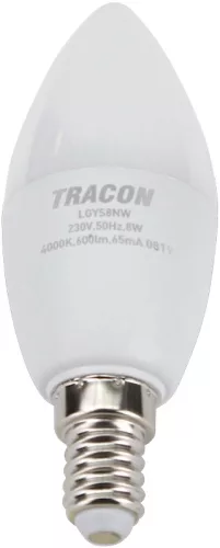 Tracon LGYC8NW Gyertya búrájú LED fényforrás CREE chippel, 8W, 4000K természetes fehér, E14 foglalat, 720lm, C37