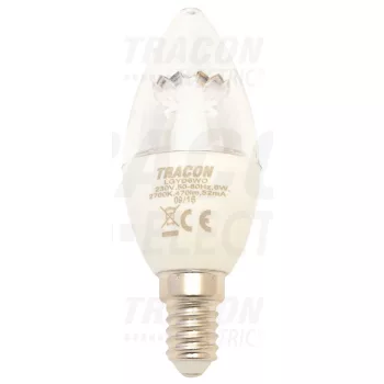   Tracon LGYD6WO, Fényerő-szabályozható gyertya burájú LED fényforrás 230 V, 50 Hz, E14, 6 W, 470 lm, 2700 K, 240°,