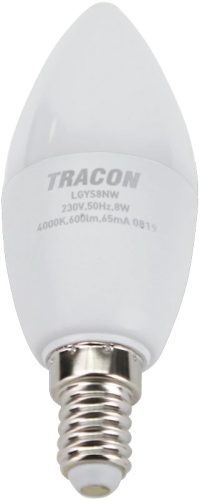 Tracon LGYS8NW, Gyertya búrájú LED fényforrás SAMSUNG chippel 230V,50Hz,8W,4000K,E14,600lm,180°,C37,SAMSUNG chip,