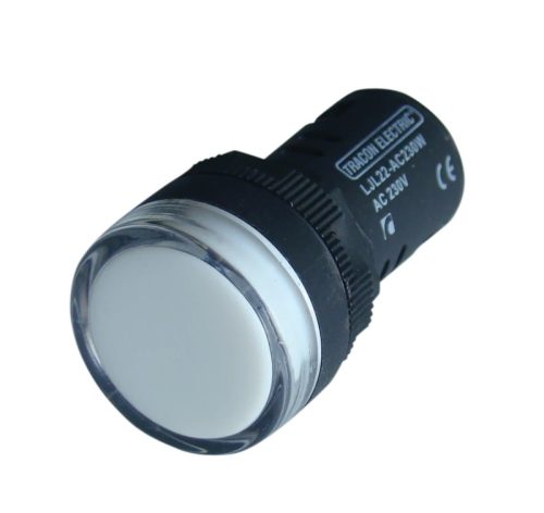 Tracon LJL16-WE LED-es jelzőlámpa, fehér 230V AC/DC, d=16mm