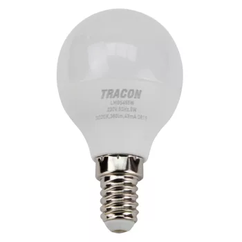 Tracon LMGC455W gömb burájú G45 LED fényforrás CREE chippel, 5W, 3000K meleg fehér, E14 foglalat, 430 lm, 180°