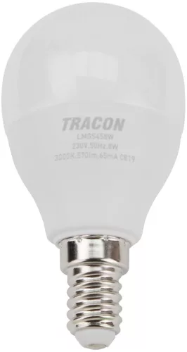 Tracon LMGC458W gömb burájú G45 LED fényforrás CREE chippel, 8W, 3000K meleg fehér, E14 foglalat, 710 lm, 180°