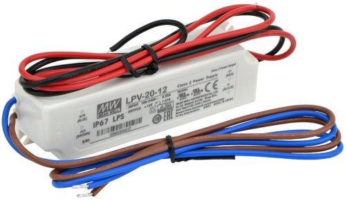 Tracon LPV-20-12, Műanyag házas LED meghajtó 90-264 VAC / 12 VDC; 20 W; 0-1,67 A; IP67